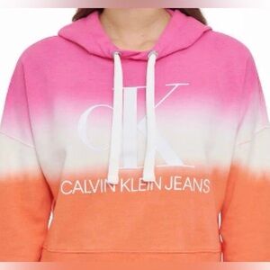 Calvin Klein Women's Dip Dye French Terry Cropped Hoodie Sweatshirt